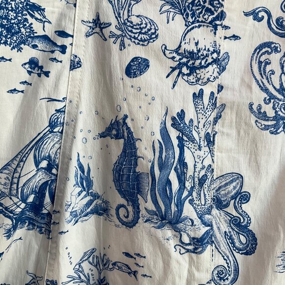 New Avec Les Filles 6 Blue White Toile Sea Creatures Mermaid Seahorse Midi dress - Picture 5 of 16